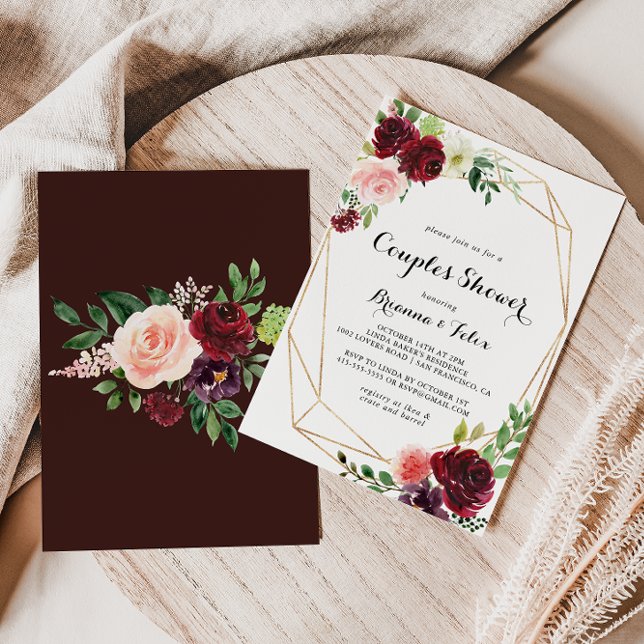 Gold Geometric Spring Calligraphy Couples Shower Invitation (Creator Uploaded)