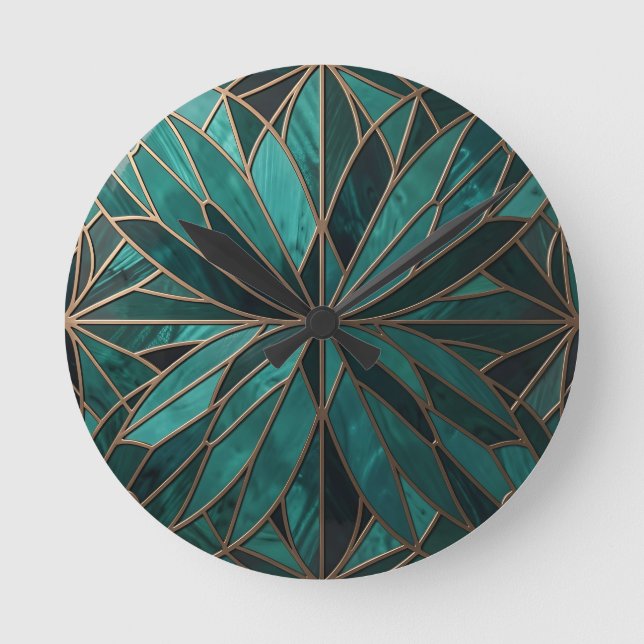 Gold Geometric Starburst Pattern Art Deco Luxury Round Clock (Front)