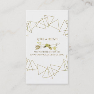 Gold Geometric Triangles Modern Boho Refer Friend Referral Card