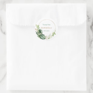 Gold Geometric Tropical Green Monstera Leaves  Classic Round Sticker