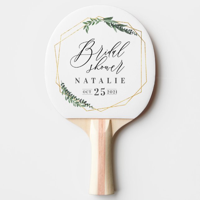 gold geometric watercolor bridal shower ping pong paddle (Front)