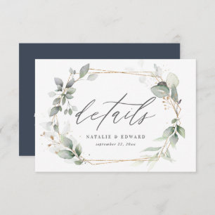 gold geometric watercolor floral wedding details RSVP card