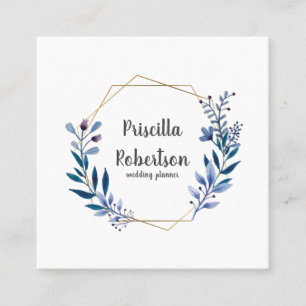 Gold Geometric Watercolor Floral Wedding Planner Square Business Card