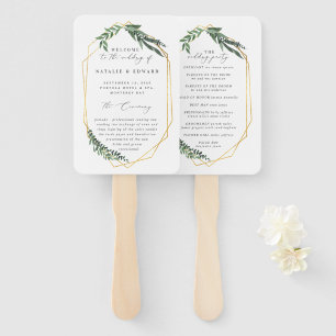 gold geometric watercolor foliage hand fan