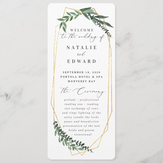 gold geometric watercolor foliage programme (Front)