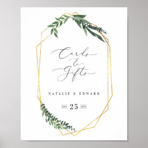 Gold Geometric watercolor greenery Poster