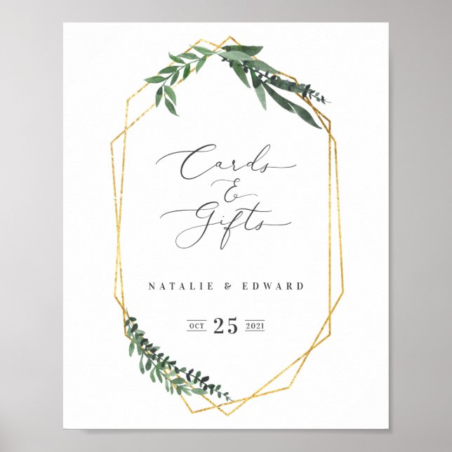 Gold Geometric watercolor greenery Poster (Front)