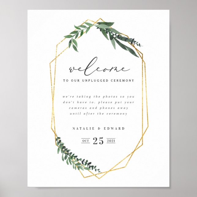 Gold Geometric watercolor greenery Poster (Front)