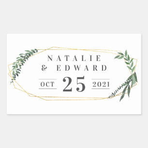 gold geometric watercolor greenery rectangular sticker