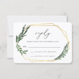 gold geometric watercolor greenery RSVP card