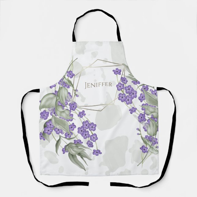 Gold geometric watercolor leafy flower frame       apron (Front)