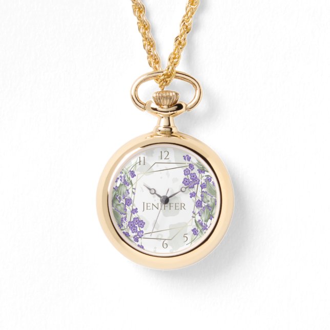 Gold geometric watercolor leafy flower frame       watch (Front)