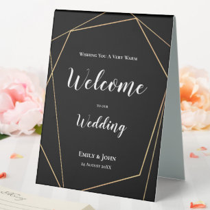 Gold Geometric Wedding Welcome White Text on Black