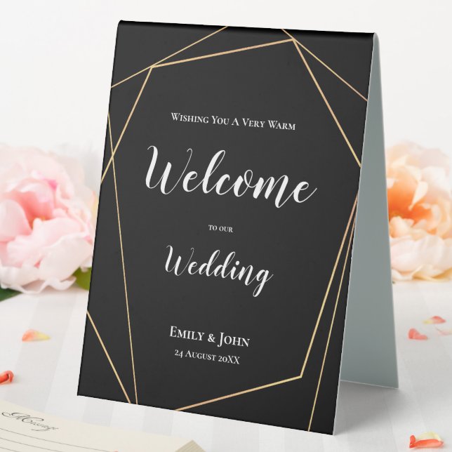 Gold Geometric Wedding Welcome White Text on Black (In SItu (Wedding))
