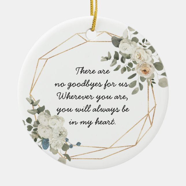 Gold Geometric White Floral Memorial Poem Ceramic Tree Decoration (Front)