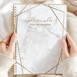 Gold Geometric White Marble Abstract Business Planner