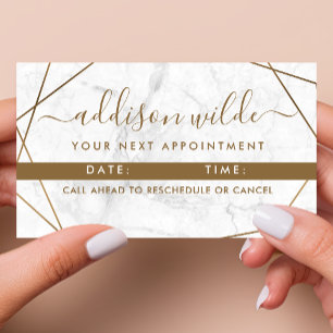 Gold Geometric White Marble Abstract Simple Modern Appointment Card