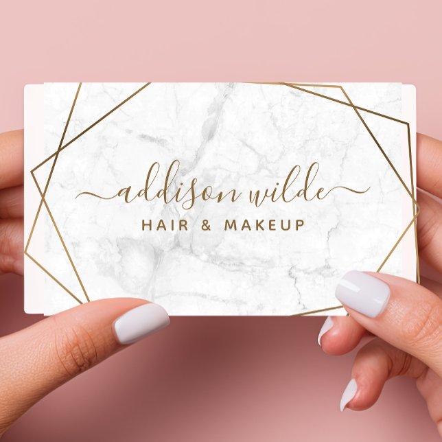 Gold Geometric White Marble Abstract Simple Modern Business Card (Creator Uploaded)