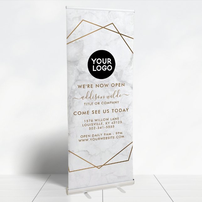 Gold Geometric White Marble Abstract Simple Modern Retractable Banner (Creator Uploaded)