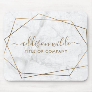 Gold Geometric White Marble Business Mouse Pad