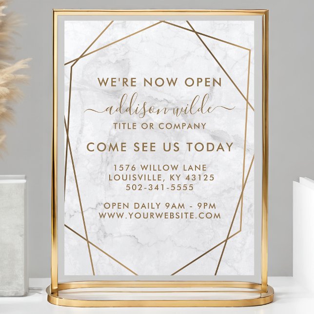 Gold Geometric White Marble Business Opening Flyer (Creator Uploaded)