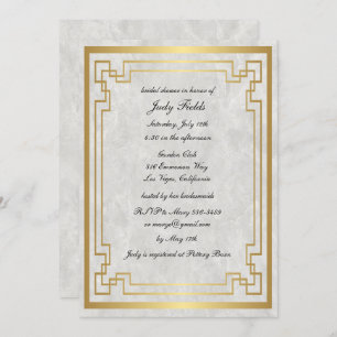 Gold Geometric White Marble Wedding Bridal Shower Invitation