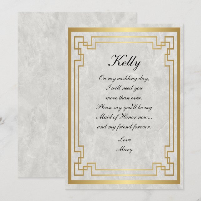 Gold Geometric White Marble Wedding Maid Of Honour Invitation (Front/Back)