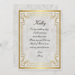 Gold Geometric White Marble Wedding Maid Of Honour Invitation