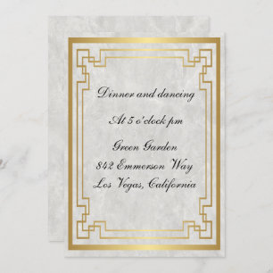Gold Geometric White Marble Wedding Reception Card
