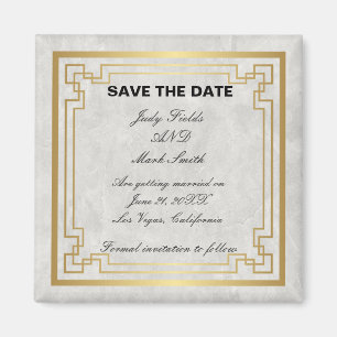 Gold Geometric White Marble Wedding Save The Date Magnet