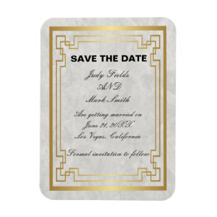 Gold Geometric White Marble Wedding Save The Date Magnet
