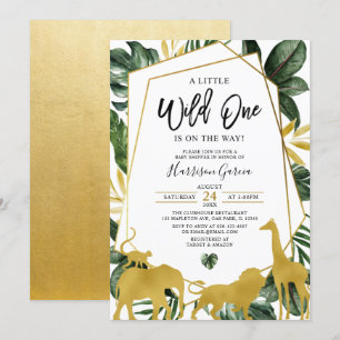 Gold Geometric Wild One Jungle Animals Baby Shower Invitation