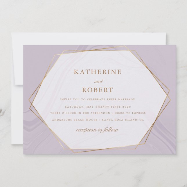 gold geomtric marble Wedding Invitation (Front)