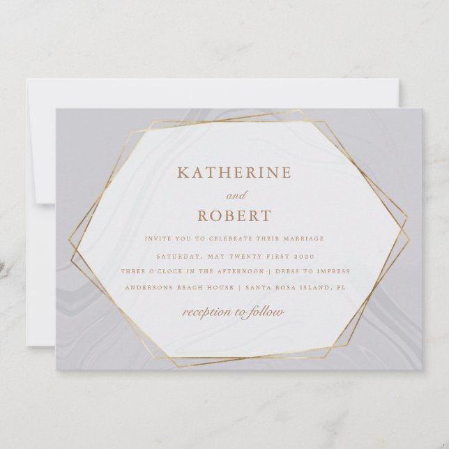 gold geomtric marble Wedding Invitation (Front)