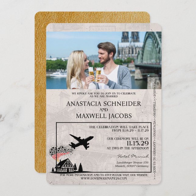 Gold Germany Passport Wedding Invitation (Front/Back)