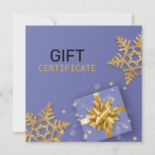 Gold Gift Bow Glitter Snowflakes Blue Gift Card