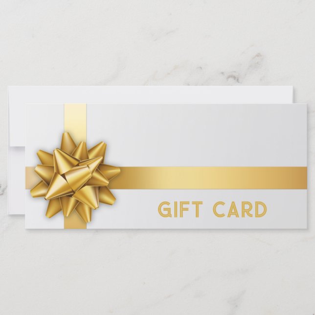 Gold Gift Bow Satin Ribbon Trendy White Gift Card (Front)