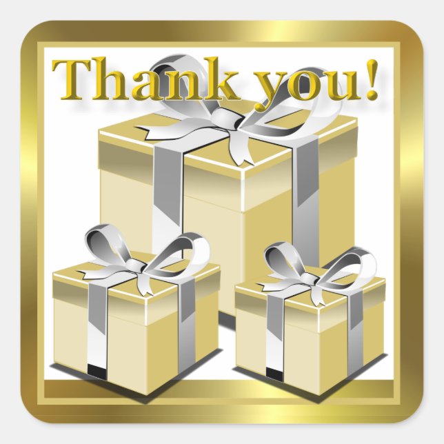 Gold Gift Box Thank You Square Sticker (Front)