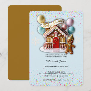 Gold Gingerbread House Baby Shower Invitation