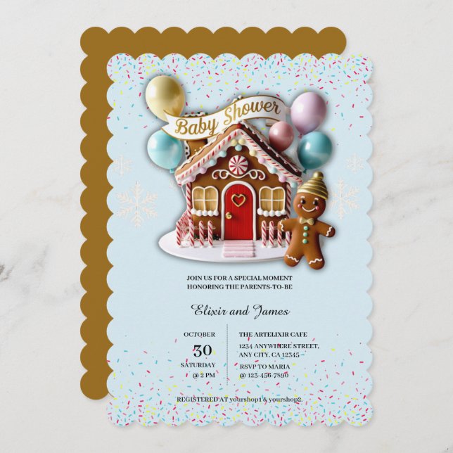 Gold Gingerbread House Baby Shower Invitation (Front/Back)