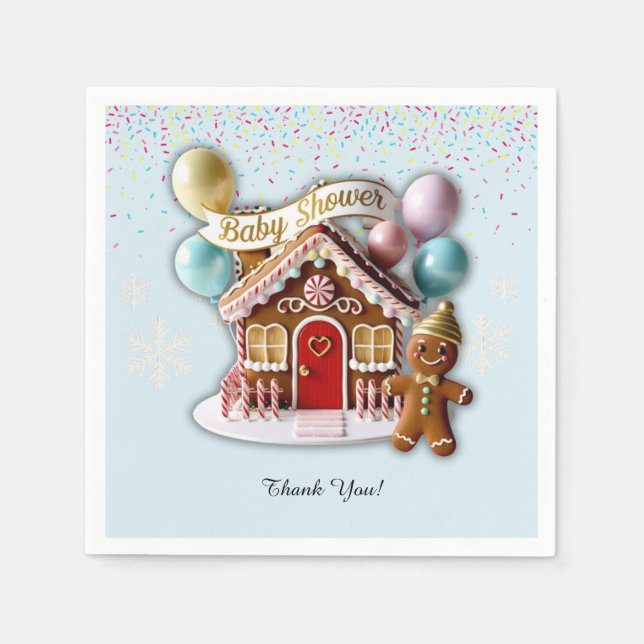 Gold Gingerbread House Baby Shower Napkin (Front)