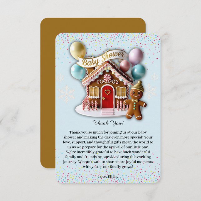 Gold Gingerbread House Baby Shower Thank You Card (Front/Back)