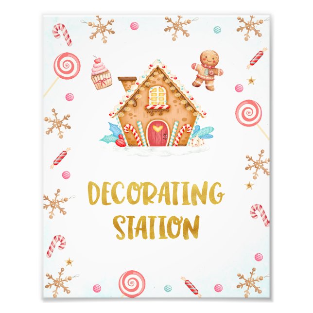 Gold Gingerbread House Decorating Station Sign (Front)