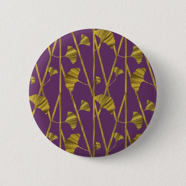 gold ginkgo 6 cm round badge (Front)
