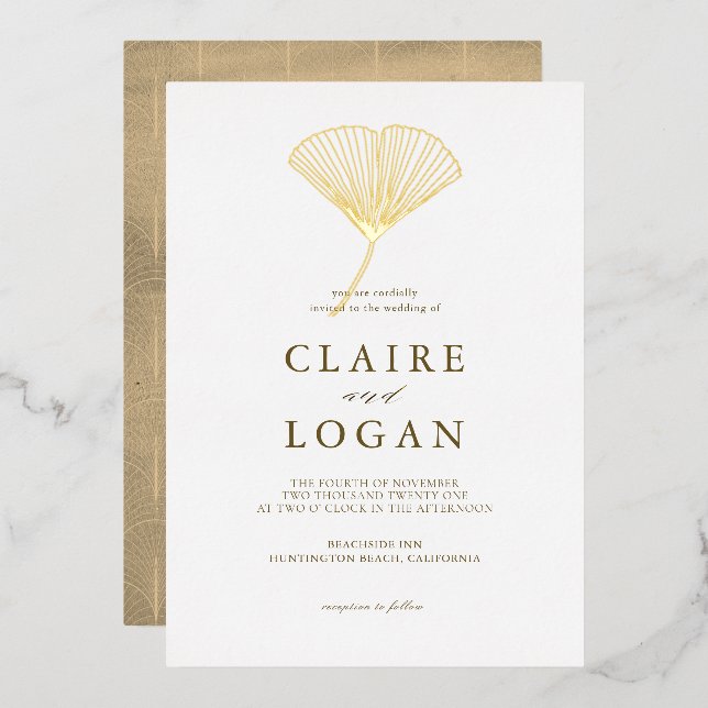 Gold Ginkgo Leaf Elegant Wedding (Front/Back)