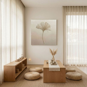 Gold Ginkgo Leaf Embroidery Texture Botanical Canvas Print