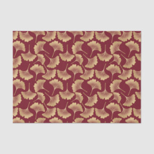 Gold Ginkgo Leaf Pattern in Burgundy for Botanical Tissue Paper