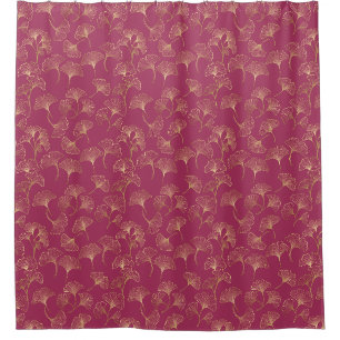 Gold Ginkgo Leaves Burgundy Luxury Botanical Shower Curtain