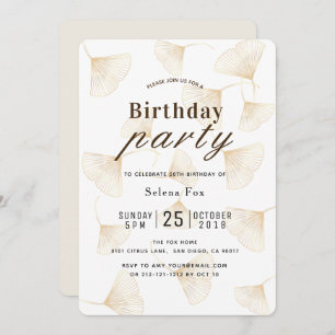 Gold Ginkgo Leaves Fall Birthday Invitation