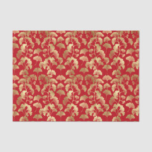 Gold Ginkgo Leaves on Red Elegant Botanical (5) Tissue Paper